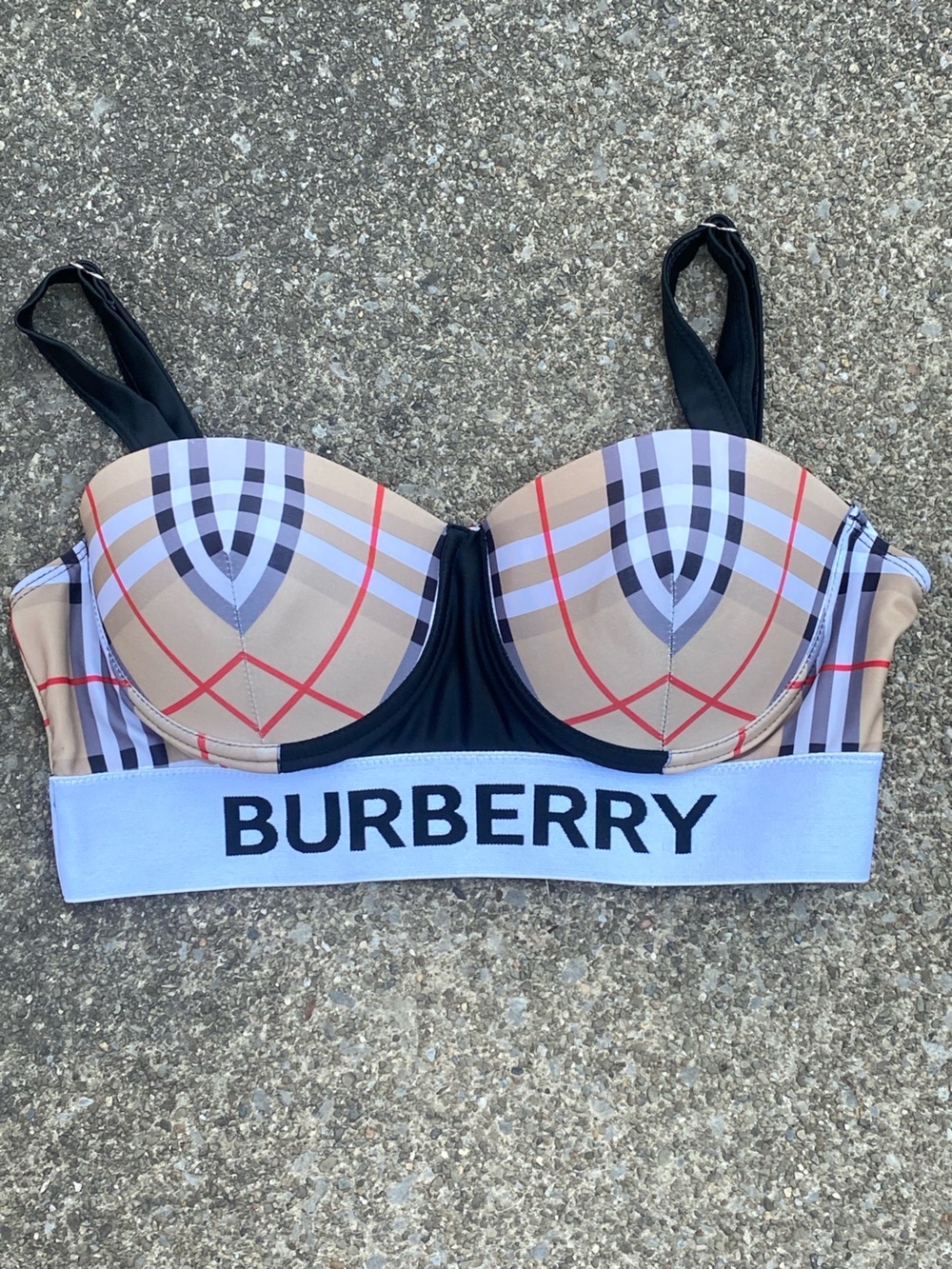 Plaid Black and White Bandeau Top with Bold Luxury Lettering